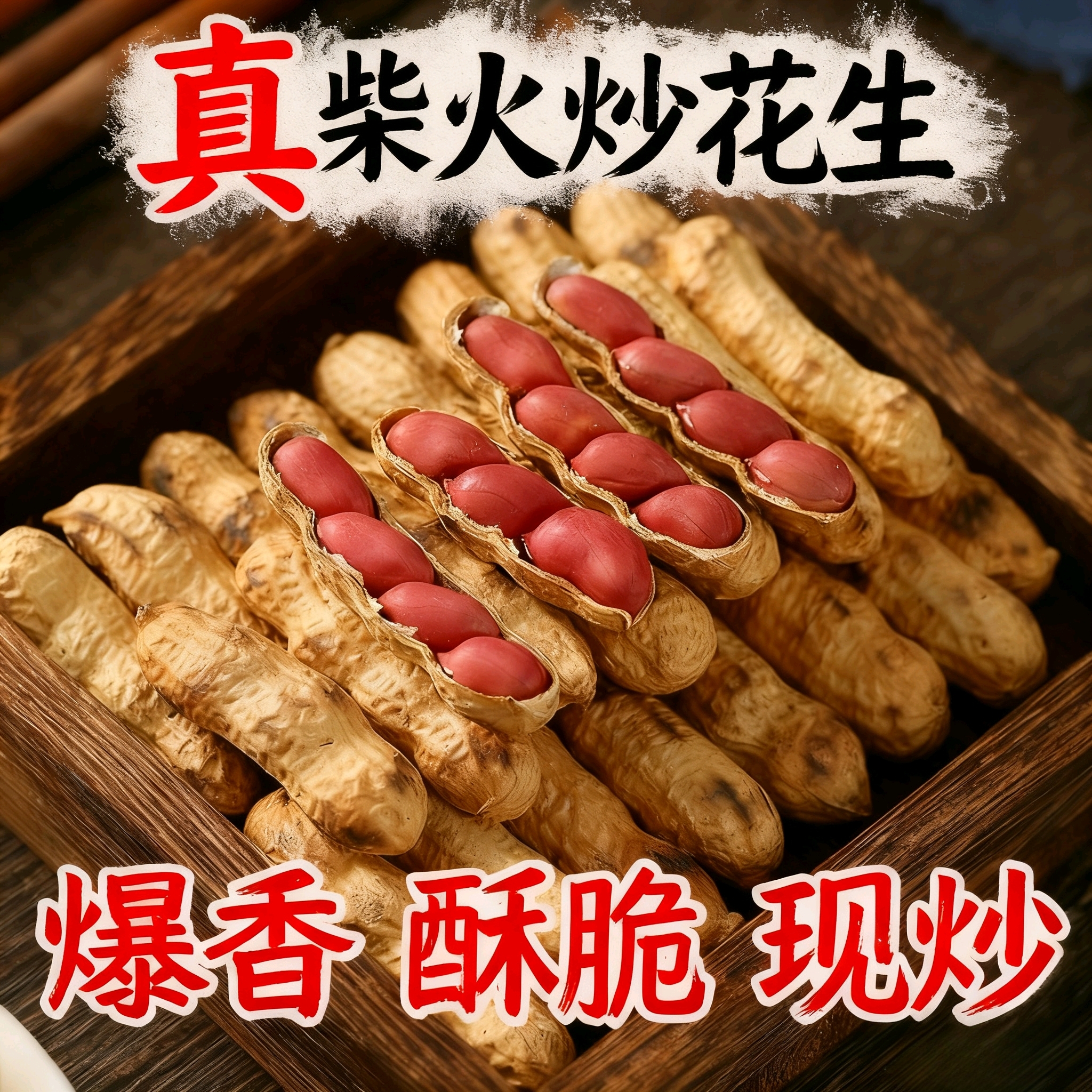 农村2025年现炒红皮新花柴火炒花生东北四粒红薄皮默认八到九成熟