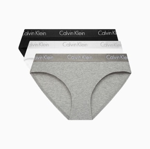 CK内衣女三条装提花腰边舒适棉质微弹性感比基尼三角内裤QP2349O