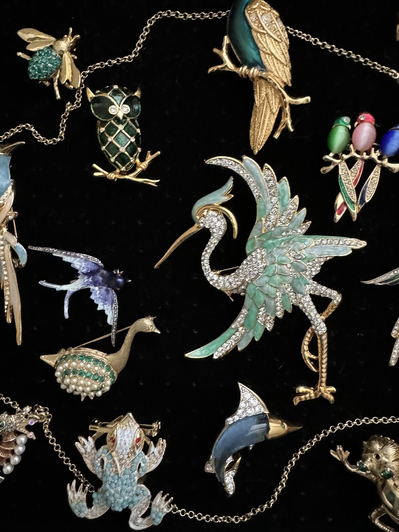 美国发货 中古Vintage 动物珍禽蓝绿胸针专辑Boucher Ledo