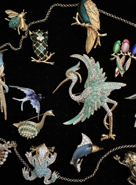 美国发货 中古Vintage 动物珍禽蓝绿胸针专辑Boucher Ledo