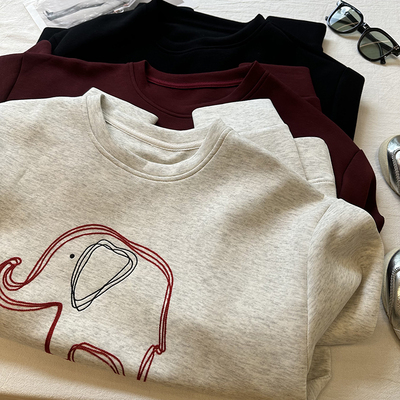 刺绣大象卫衣休闲风宽松慵懒