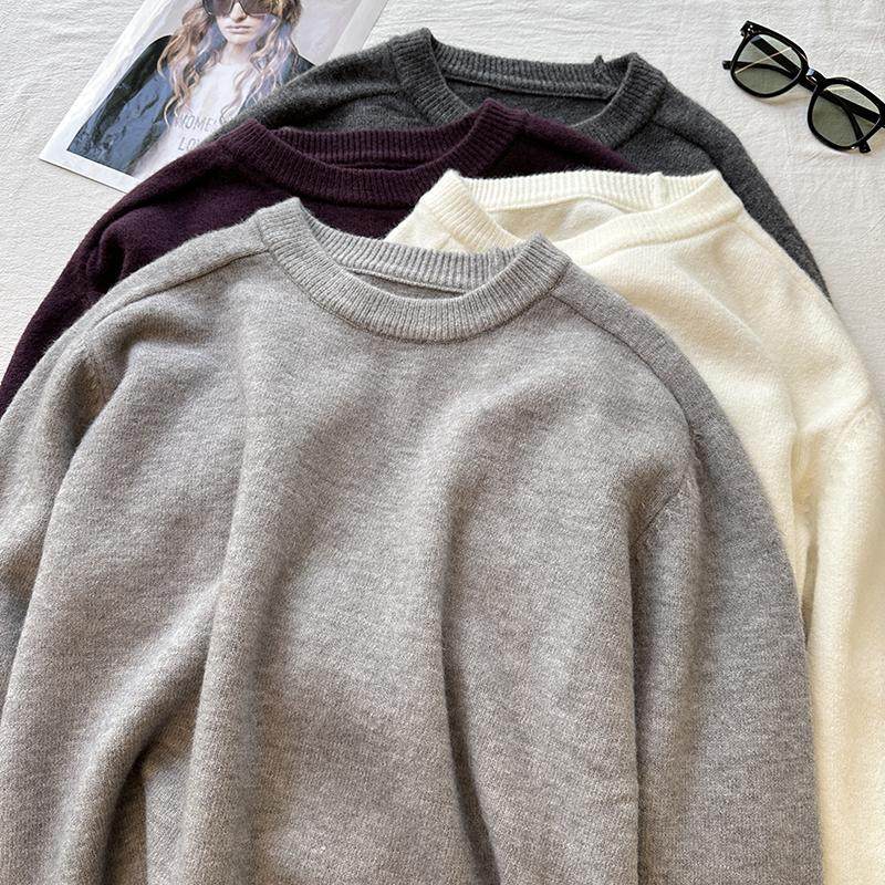 复古软糯圆领套头毛衣女秋冬保暖显瘦宽松抗起球纯色针织内搭上衣,女装/女士精品,毛衣,淘宝优惠券,粉丝福利购,淘宝优惠卷