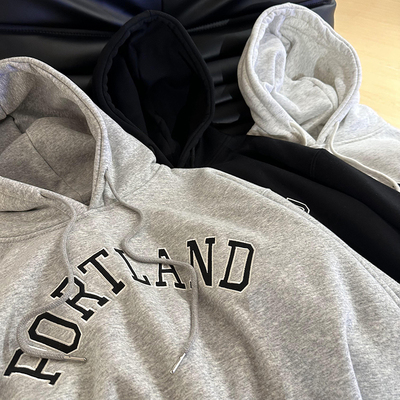 加绒宽松复古刺绣连帽卫衣