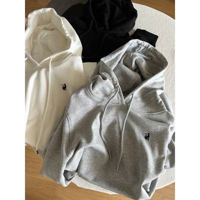 小猫刺绣连帽套头卫衣