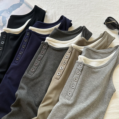 假两件双层叠穿吊带背心无袖