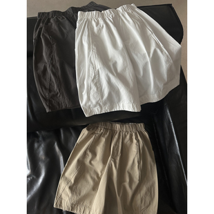 夏季纯棉五分裤女松紧腰宽松休闲纯色显瘦纯色慵懒风阔腿工装短裤