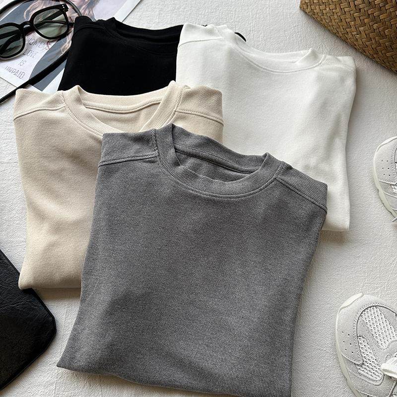 优可丝螺纹棉纯色长袖T恤女秋季新款弹力修身显瘦圆领正肩打底衫,女装/女士精品,T恤,淘宝优惠券,粉丝福利购,淘宝优惠卷