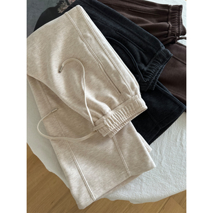 松紧高腰保暖软糯休闲弯刀裤 加厚新款 女2025秋冬季 醋酸羊毛阔腿裤