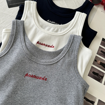 螺纹棉U型背心字母刺绣弹力吊带