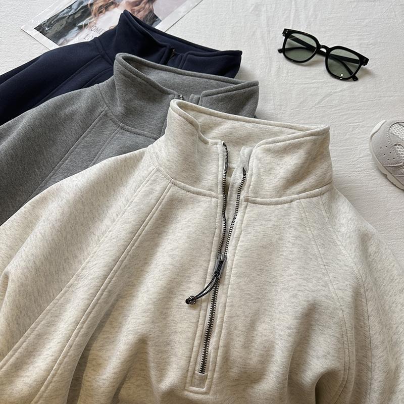 加绒加厚宽松韩版半拉链套头卫衣