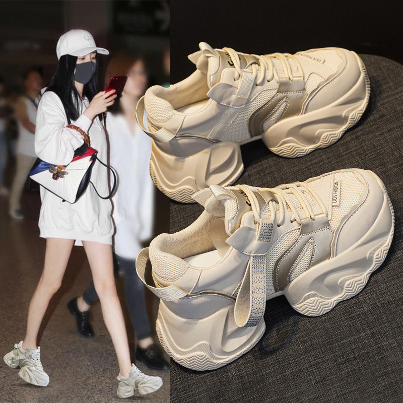 [明星同款]爆款真皮厚底老爹鞋女2026新款春季内增高女鞋春款百搭