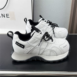 [明星同款]真皮厚底加绒老爹鞋女2025冬季新款增高轻便复古百搭运