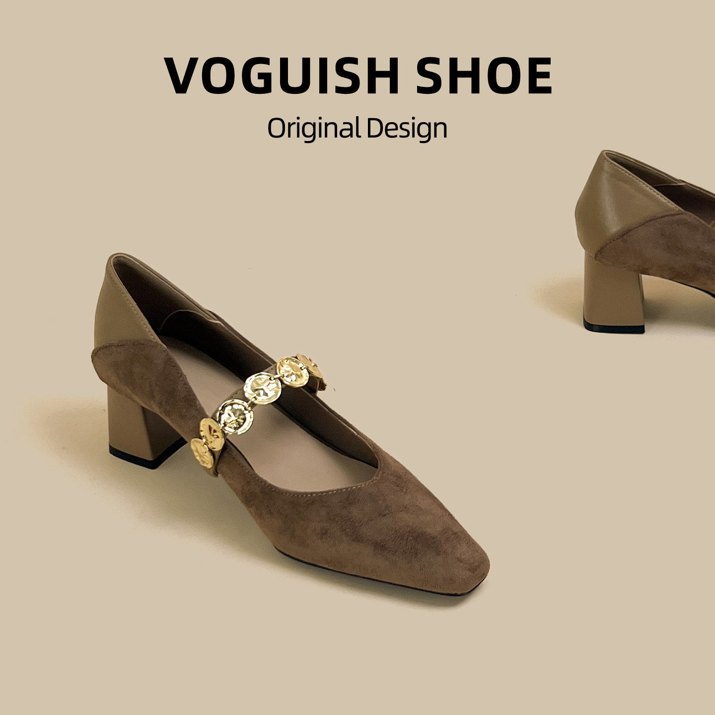 [明星同款]复古风方头玛丽珍鞋女2025新款百搭粗跟通勤单鞋法式高,女鞋,浅口单鞋,淘宝优惠券,粉丝福利购,淘宝优惠卷