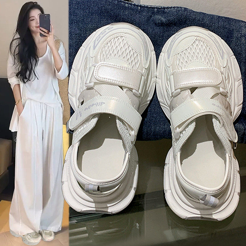 [明星同款]运动凉鞋女2026夏季新款网面透气老爹鞋魔术贴厚底增高