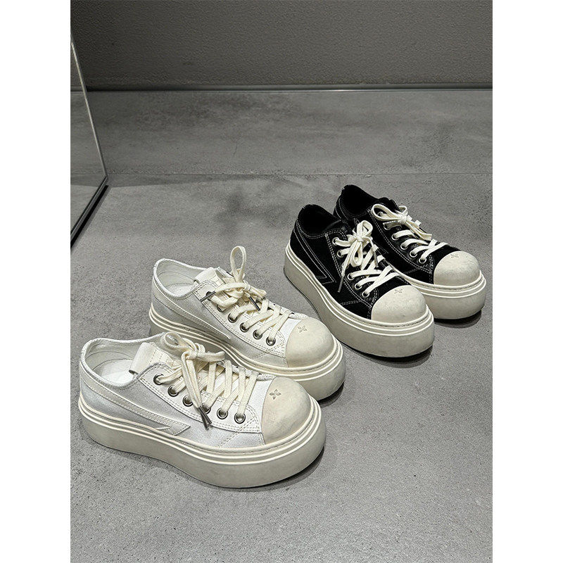 [明星同款]软牛皮~十字花真皮小白鞋增高厚底鞋帆布鞋女款2025新,女鞋,休闲板鞋,淘宝优惠券,粉丝福利购,淘宝优惠卷