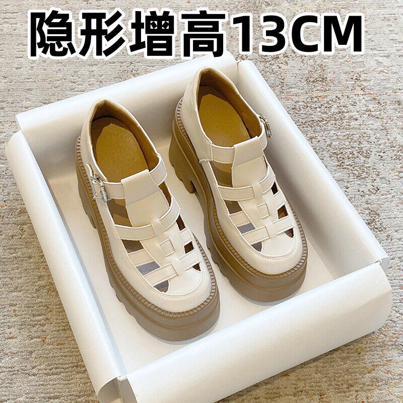 [明星同款]内增高13CM罗马凉鞋女款2026新款真皮夏季法式高跟鞋子