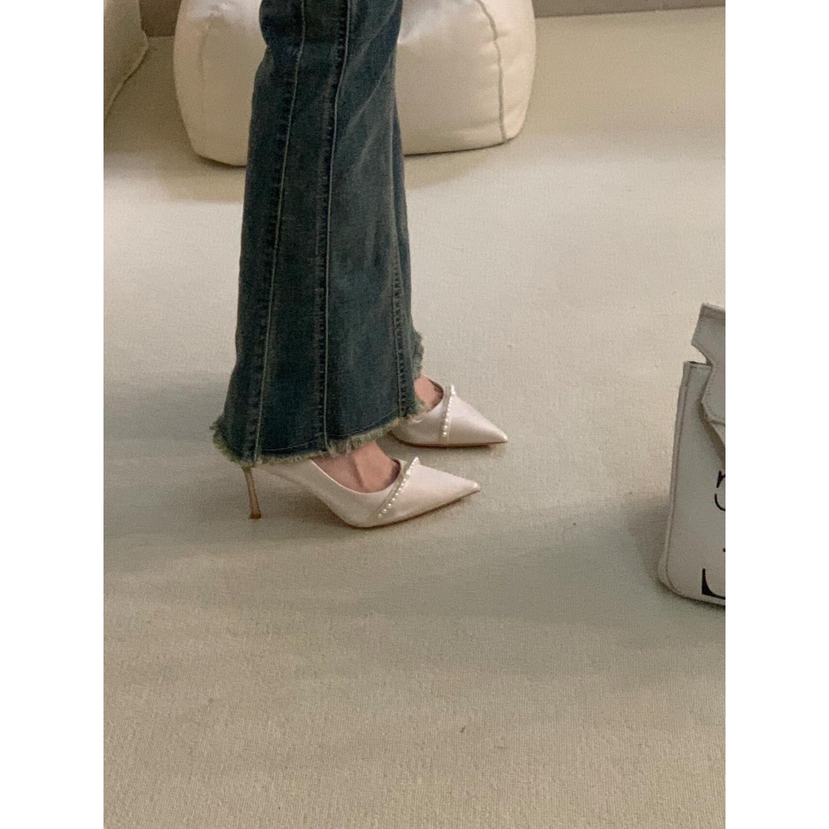 [明星同款]法式珍珠结婚鞋女秀禾主婚纱订婚礼服宴会日常气质细高