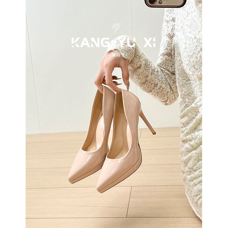 [明星同款]绝美防水台红底高跟鞋女裸色2025年新款尖头气质御姐浅