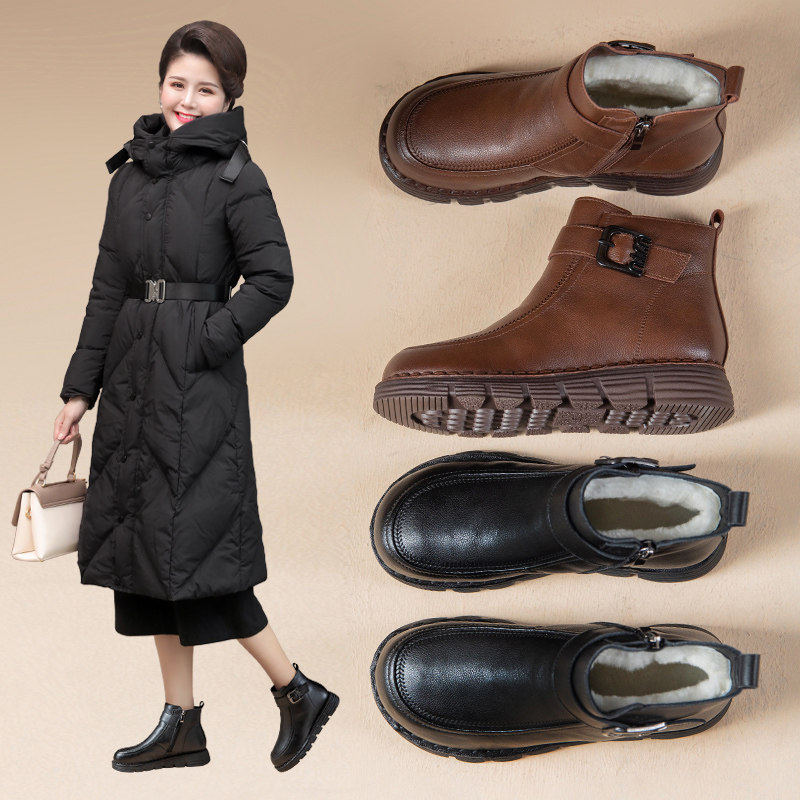 [明星同款]加厚羊毛加绒真皮妈妈鞋子棉鞋防滑短靴中老年雪地靴20,女鞋,时装靴,淘宝优惠券,粉丝福利购,淘宝优惠卷