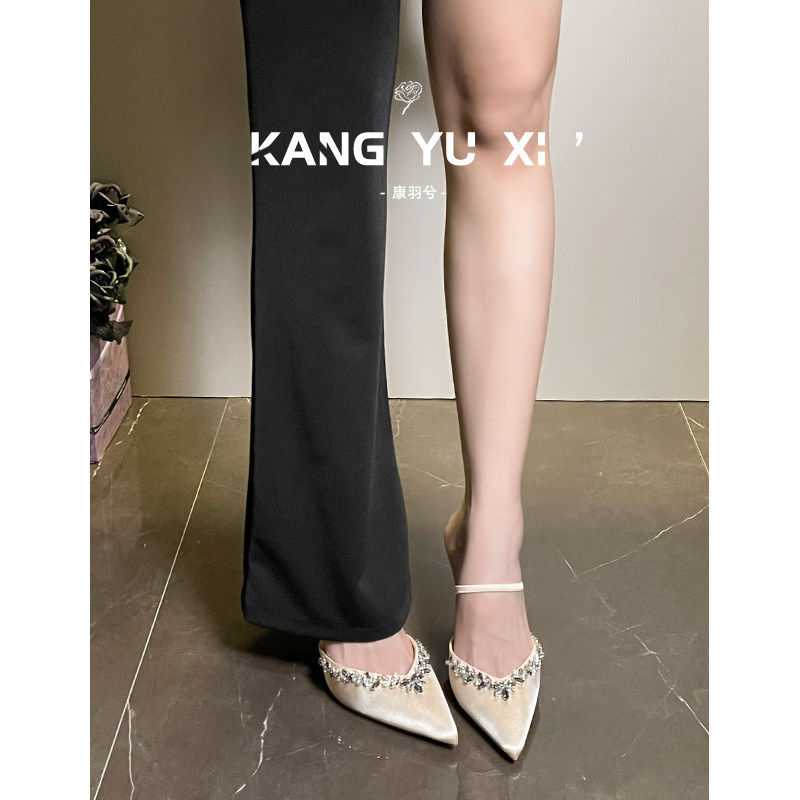 [明星同款]气质高跟凉鞋女夏季配裙子2025新款水钻绸缎包头一字带