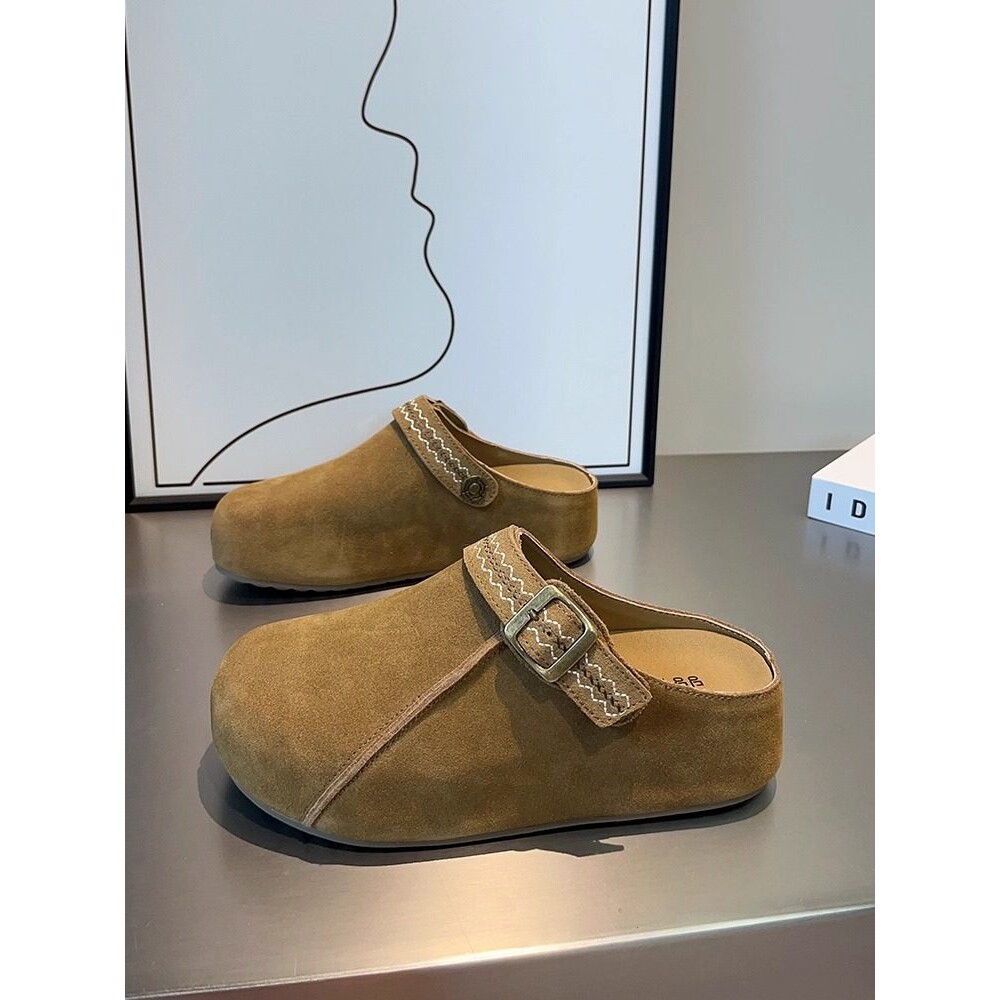 [明星同款]增高5cm厚底勃肯拖鞋女外穿2025秋新一脚蹬包头半拖鞋