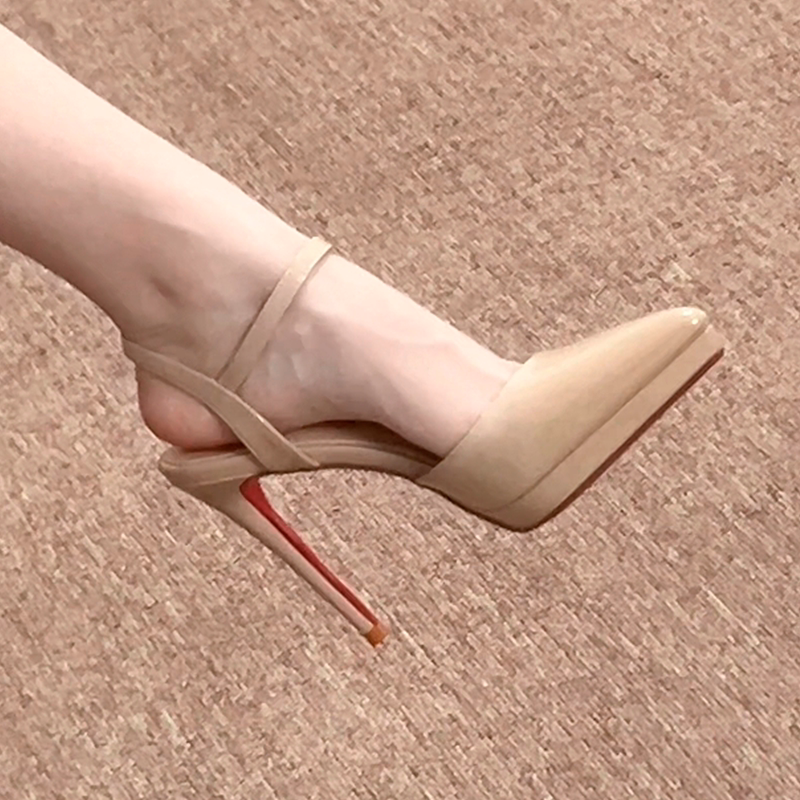 [明星同款]裸色红底高跟凉鞋 增高性感风女鞋 夏季日常穿搭防水台