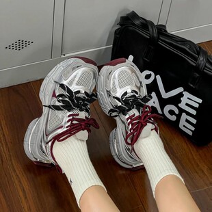 [明星同款]苏芮芮2025冬季新款安哥拉红老爹鞋厚底增高女鞋银灰休