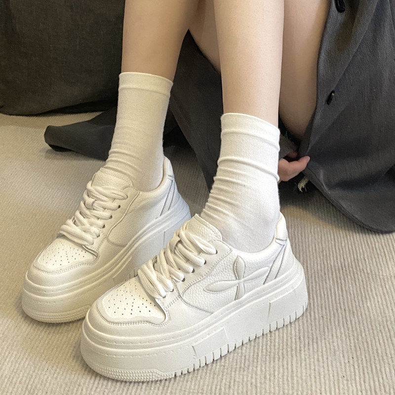 [明星同款]厚底小白鞋女款2025年新款春秋真皮女鞋子增高休闲运动