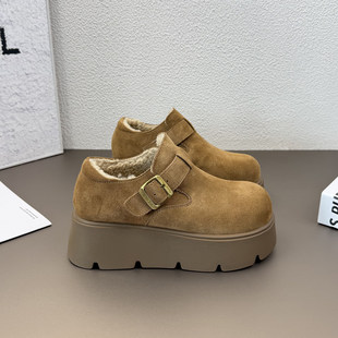[明星同款]增高6CM厚底勃肯鞋女2025秋真皮复古玛丽珍松糕单鞋一