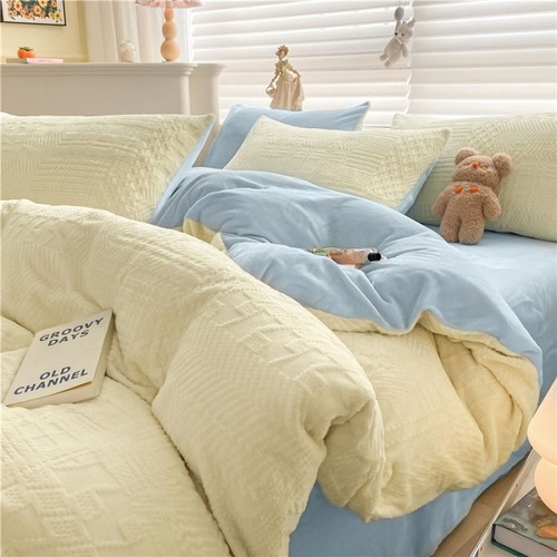 秋冬保暖A类华夫格AB双面高克重雕花绒被套床单四件套床品套件WL