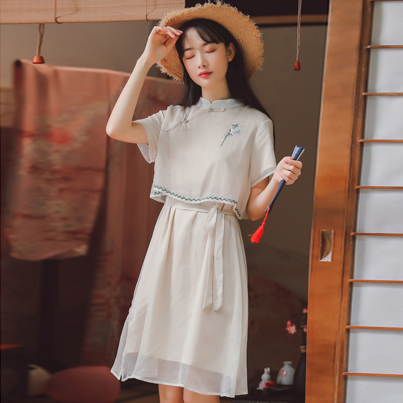 五折促销新款民国风改良汉服假两件女连衣裙