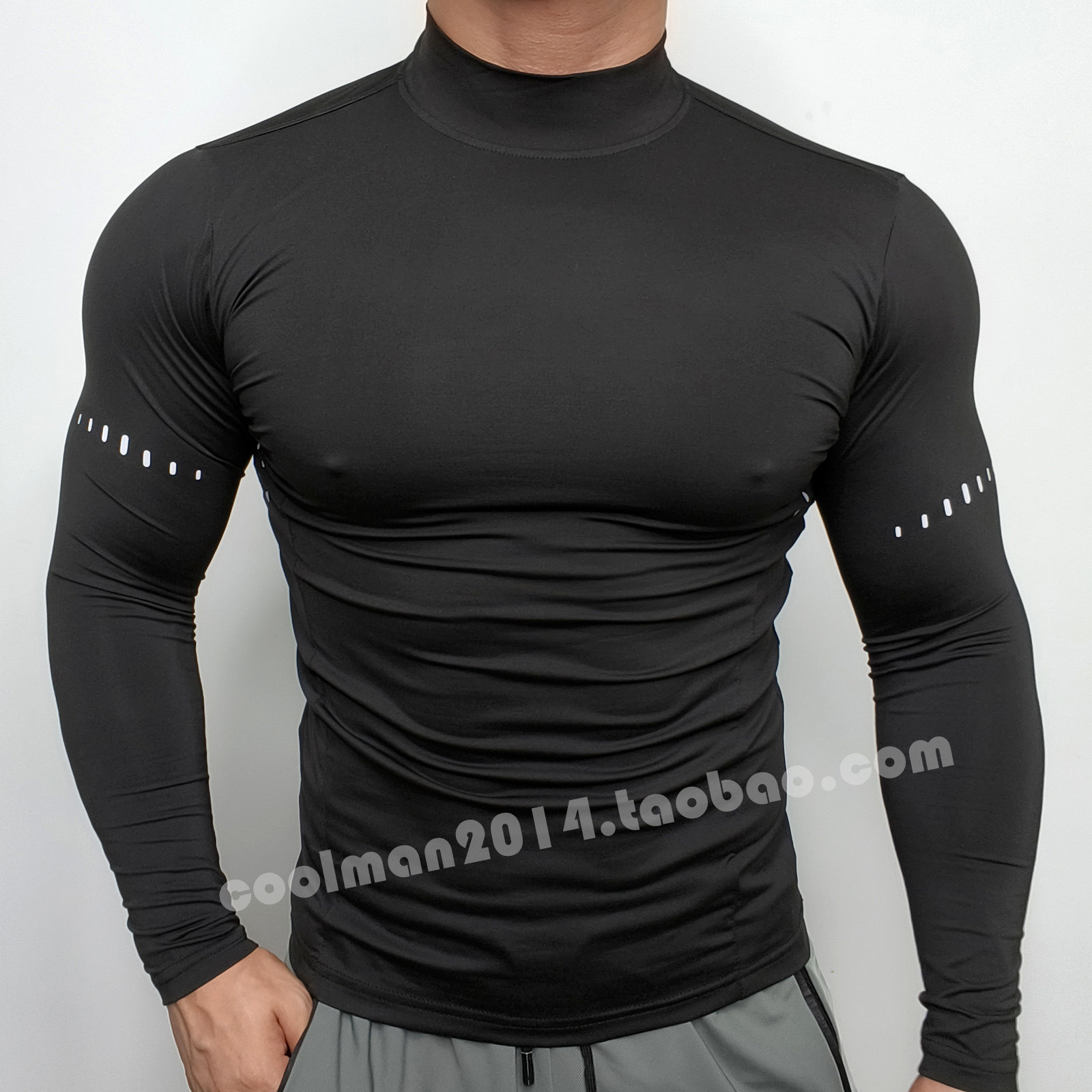 男士健身长袖T恤速干高弹半高领紧身秋衣休闲运动压缩训练服打底,运动服/休闲服装,健身衣,淘宝优惠券,粉丝福利购,淘宝优惠卷