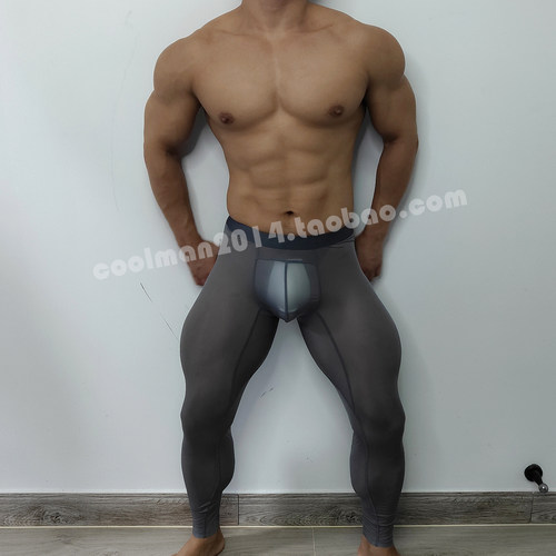 冰丝九分裤男士透明健身打底深蹲
