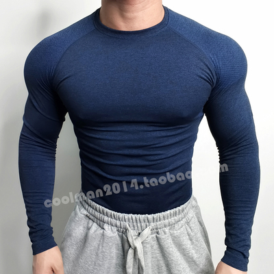 圆领男士健身长袖T恤立领休闲运动服速干户外高弹紧身训练压缩衣