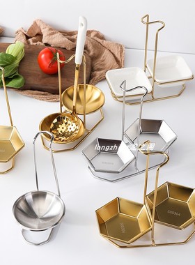 不锈钢金色汤勺架托餐厅挂勺子架火锅店勺架漏勺架漏勺套装架