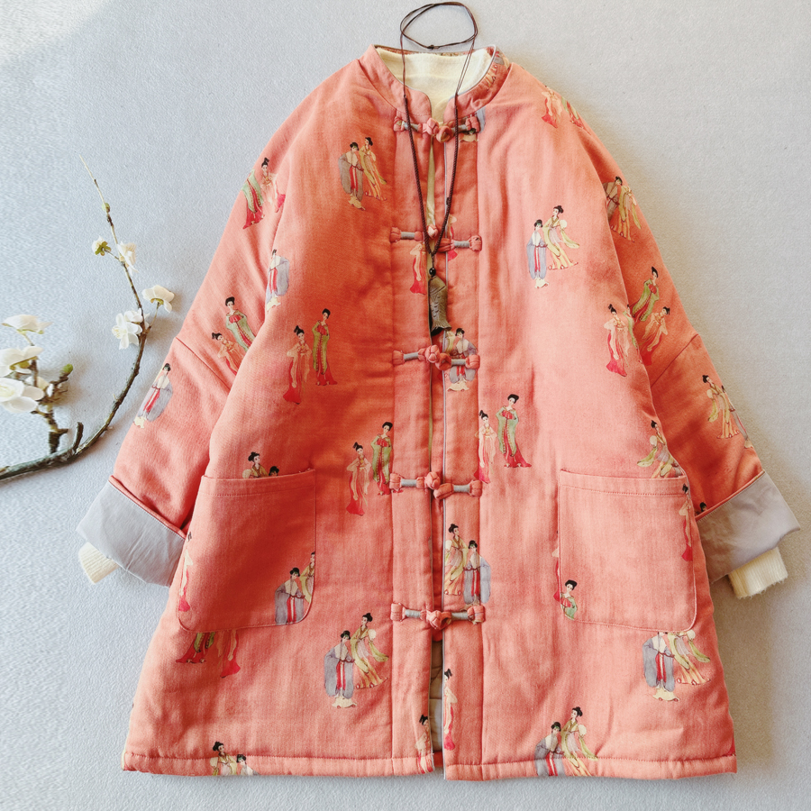 冬季加厚复古中长款棉衣棉袄冬装