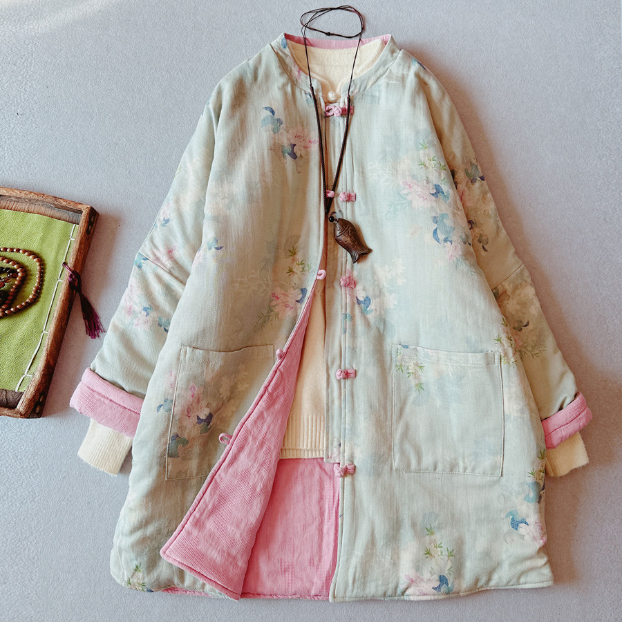 【落霜】两面穿新疆棉花冬装复古新中式中长款加厚保暖棉服棉袄女,女装/女士精品,棉衣/棉服,淘宝优惠券,粉丝福利购,淘宝优惠卷