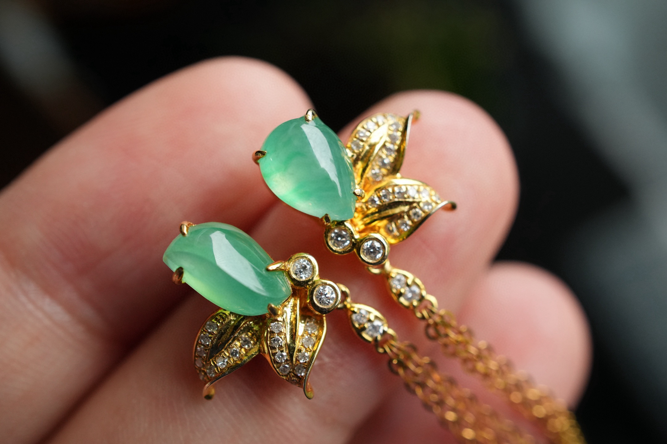 古风国风新中式天然和田玉碧玉白玉翡翠耳环耳坠18k