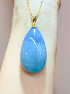 天然海蓝宝水滴吊坠可搭配925银新款 情侣水晶饰品