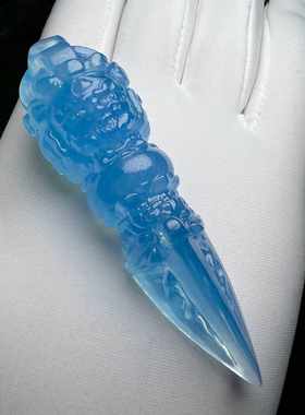 天然海蓝宝法器9股金刚杵金刚橛降魔杵吊坠把件原石精雕蓝色水晶