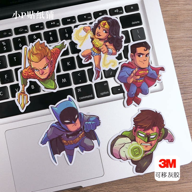 5张dc正义联盟卡通人物行李箱拉杆箱贴笔记本电脑冰箱滑板mac贴纸