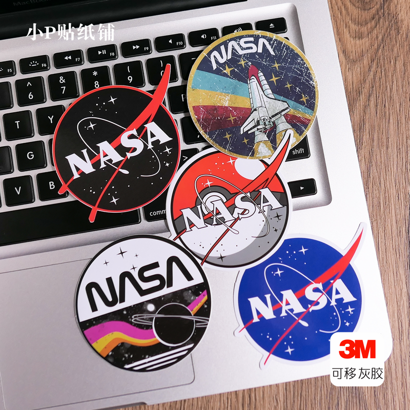 5张nasa标志贴纸航空太空探索纪念登月旅行箱笔记本电脑贴灰胶