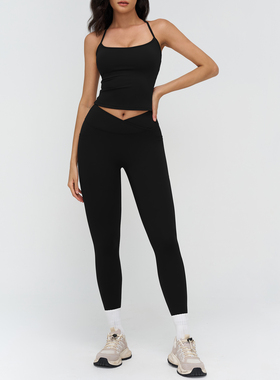 LOLA SANA黑色吊带背心瑜伽套装女紧身提臀修身健身运动两件套