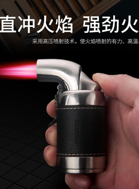 精选大容量圆形皮面缝包弯头百诚四直冲红色火焰桌摆式充气打火机
