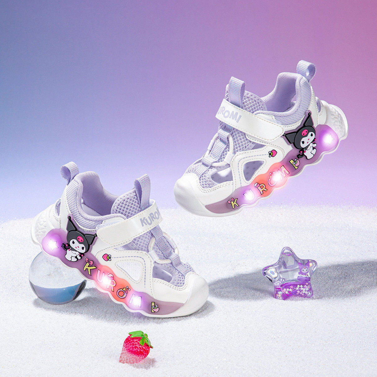 凯蒂猫女童包头带灯凉鞋夏季新款库洛米宝宝鞋软底防踢休闲亮灯鞋