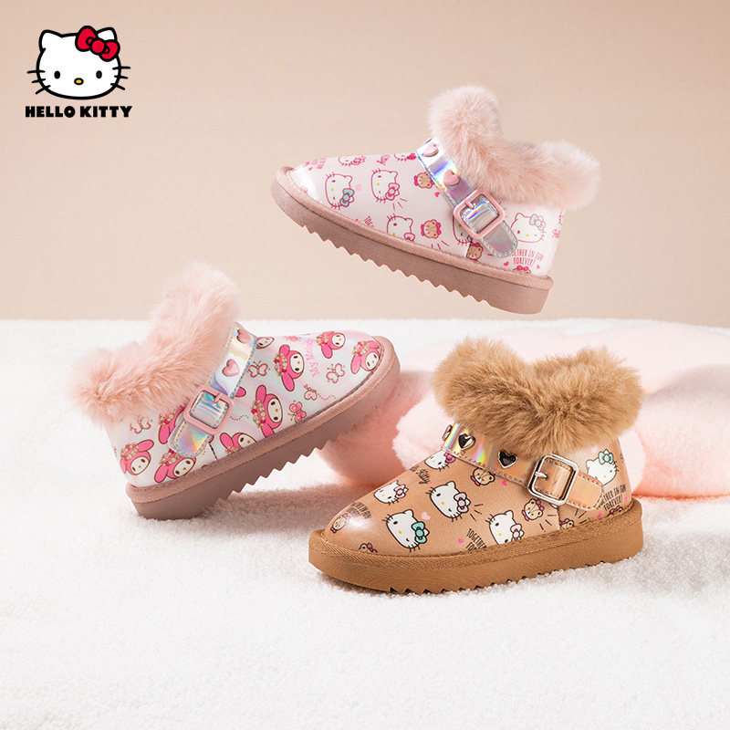 凯蒂猫停下毛绒雪地靴冬季新款女童卡通印花保暖厚底短靴大棉鞋,童鞋/婴儿鞋/亲子鞋,雪地靴,淘宝优惠券,粉丝福利购,淘宝优惠卷