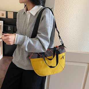 爆款韩版尼龙布手提包女2026新款时尚拼色单肩包休闲大容量斜挎包