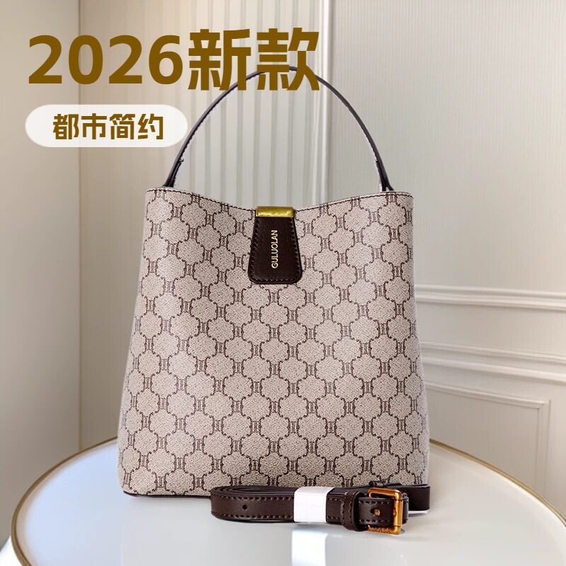跨境小包包女士2026新款韩版潮水桶包简约大气宽肩带单肩斜挎女包