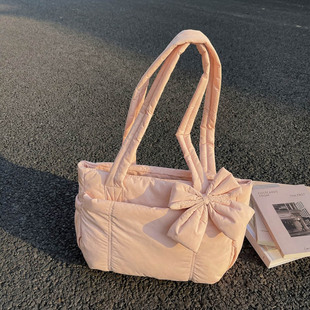 跨境超火百搭大容量棉服托特包女新款 韩系文艺气质上课通勤单肩包