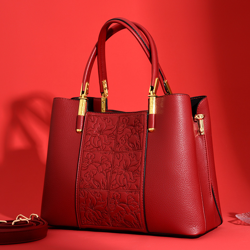 婚包国风刺绣喜庆红色新娘婚包时尚大气喜婆婆手提包大容量妈妈包